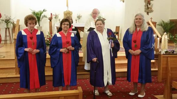 Court Fanny Allen #1060 Installation of Officers 06/08/2016 w/Chaplain Fr. Ranges at Holy Family Church, Present, State Officers, D.D. Joan Trombley, Coordinator & State Regent: Sharon Winzler and members of the court.
New Court Officers: Regent: Louise Zdiuch, Vice Regent: Julie Ruby (not in photo)Recording Secretary: Agnes Clift, Financial Secretary: Linda Hemond, Treasurer: Beverly Cloutier